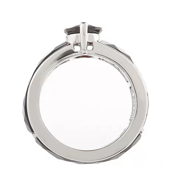 Sterling Silver Faceted Onyx & 1.40 ct Oval Garnet Band Ring Size 9 - Picture 4 of 11